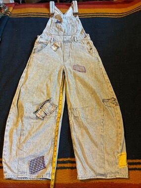 GAP Striped Denim Overalls with Patchwork Accents - Blue